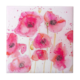 Rotes Flandern-Mohn-Aquarell-Blumenmuster Fliese