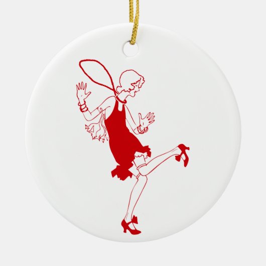 rotes Flapper-Mädchen Keramikornament (Vorne)