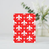 Rotes Fleur-de-lis-Musterdesign Postkarte (Stehend Vorderseite)