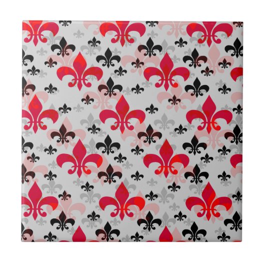 Rotes Fleur De Lis Oberflächenmuster-Design Fliese (Vorderseite)