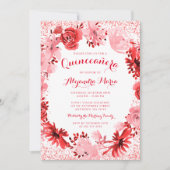 Rotes Flora Quinceanera Einladung (Vorderseite)