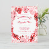 Rotes Flora Quinceanera Einladung (Stehend Vorderseite)