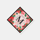 Rotes Floral Monogramm Serviette (Ecke)