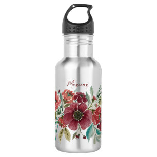 Rotes Floral Wasser Flasche Edelstahlflasche