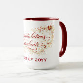 Rotes florales Abschluss-Skript mit individuellem  Tasse (VorderseiteRechts)