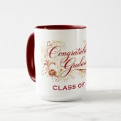 Rotes florales Abschluss-Skript mit individuellem  Tasse (Vorderseite Links)