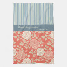 Rotes florales Blockdruckmuster mit blauen Streife