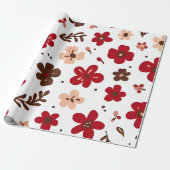 Rotes florales botanisches Muster Geschenkpapier (Ungerollt)