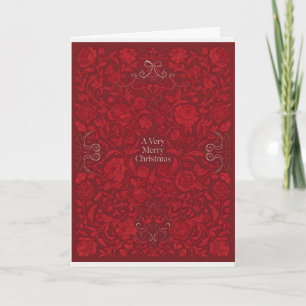 Rotes florales Damast Frohe Weihnachten Karte