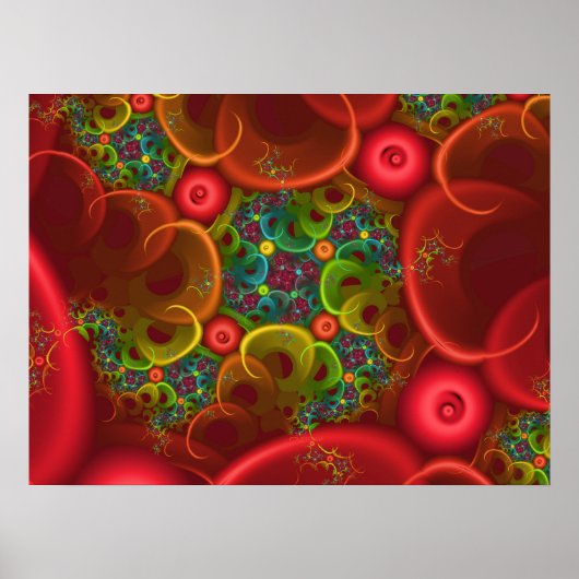 Rotes florales Fraktal Poster (Vorne)