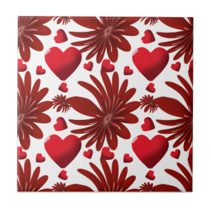 Rotes florales Herz Muster Ästhetisch romantische  Fliese