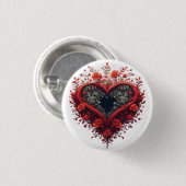 Rotes florales Herzdesign mit blühenden Blumen Button (Vorne & Hinten)