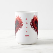 Rotes florales Herzdesign mit blühenden Blumen Kaffeetasse (Mittel)