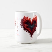 Rotes florales Herzdesign mit blühenden Blumen Kaffeetasse (VorderseiteRechts)