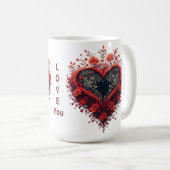 Rotes florales Herzdesign mit blühenden Blumen Kaffeetasse (VorderseiteRechts)