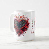 Rotes florales Herzdesign mit blühenden Blumen Kaffeetasse (Vorderseite Links)