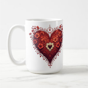 Rotes florales Herzdesign mit blühenden Blumen Kaffeetasse