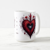 Rotes florales Herzdesign mit blühenden Blumen Kaffeetasse (VorderseiteRechts)