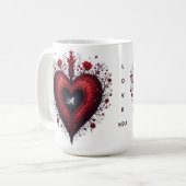 Rotes florales Herzdesign mit blühenden Blumen Kaffeetasse (Vorderseite Links)