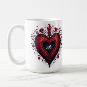 Rotes florales Herzdesign mit blühenden Blumen Kaffeetasse
