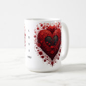 Rotes florales Herzdesign mit blühenden Blumen Kaffeetasse (VorderseiteRechts)