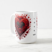 Rotes florales Herzdesign mit blühenden Blumen Kaffeetasse (Vorderseite Links)