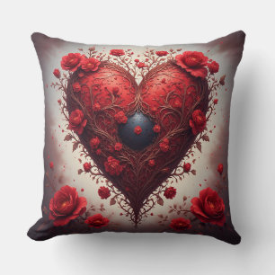 Rotes florales Herzdesign mit blühenden Blumen Kissen