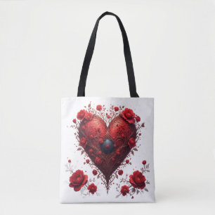 Rotes florales Herzdesign mit blühenden Blumen Tasche