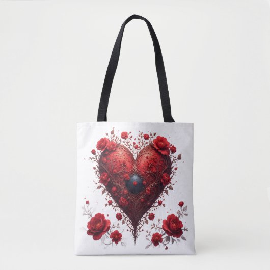 Rotes florales Herzdesign mit blühenden Blumen Tasche (Vorderseite)