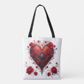 Rotes florales Herzdesign mit blühenden Blumen Tasche (Rückseite)