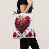 Rotes florales Herzdesign mit blühenden Blumen Tasche (Von Nahem)