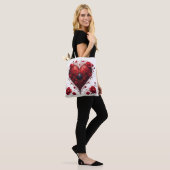 Rotes florales Herzdesign mit blühenden Blumen Tasche (Am Model)