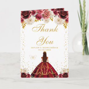 Rotes florales Prinzessin Quinceañera Dankeskarte