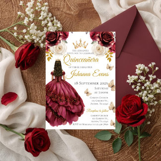 Rotes florales Quinceanera Einladung