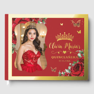 Rotes florales Quinceanera Mis 15 Anos Sweet 16 Fo Gästebuch