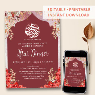 Rotes florales Ramadan-Iftar-Dinner-Einladung Einladung