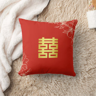 Rotes florales Schrift-Chinesisches Hochzeitsteeze Kissen