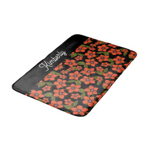 Rotes florales Wasserfarben-Monogramm Badematte