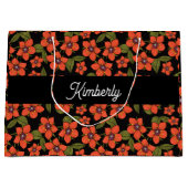 Rotes florales Wasserfarben-Monogramm Name Große Geschenktüte (Vorderseite)
