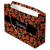 Rotes florales Wasserfarben-Monogramm Name Große Geschenktüte (Rückseite Schrägansicht)
