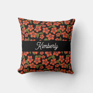 Rotes florales Wasserfarben-Monogramm Name Kissen
