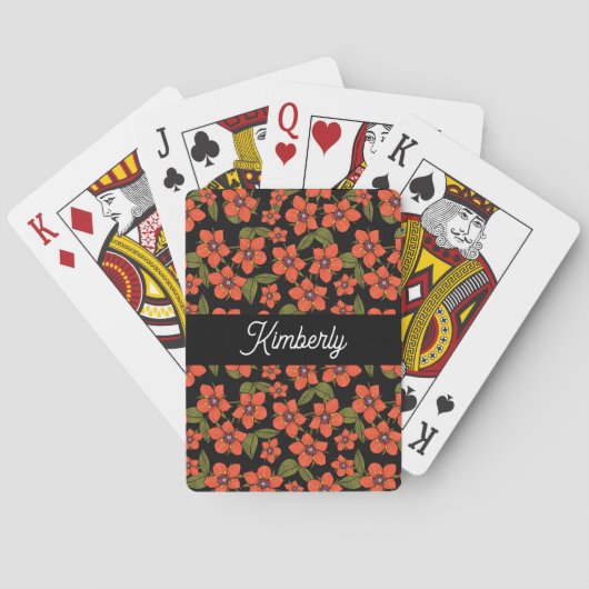 Rotes florales Wasserfarben-Monogramm Name Spielkarten (Rückseite)