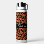 Rotes florales Wasserfarben-Monogramm Name Trinkflasche (Hinten)