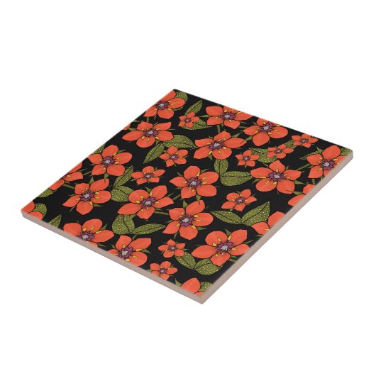 Rotes florales Wasserfarbenmuster Fliese (Seite)