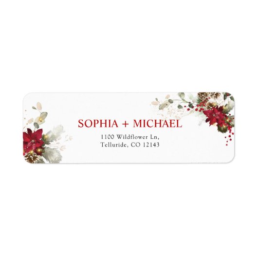Rotes florales Weihnachts-Hochzeits-Rücksende-Adre (Vorne)
