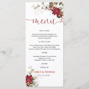 Rotes florales Weihnachts-Hochzeitsmenü Menükarte