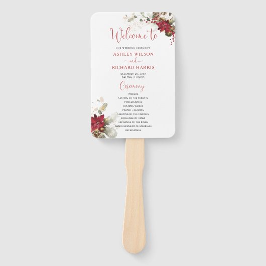 Rotes florales Weihnachts-Hochzeitsprogramm Fächer (Vorderseite)