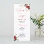 Rotes florales Weihnachts-Hochzeitsprogramm Programm (Stehend Vorderseite)