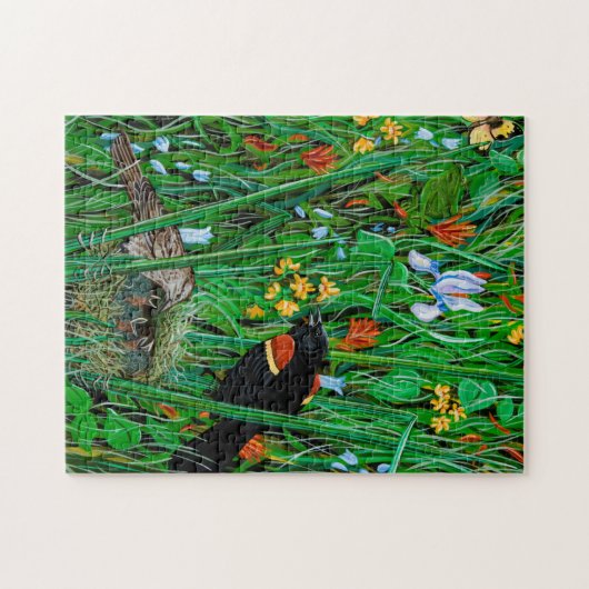 Rotes Flügel-Amsel-Puzzlespiel Puzzle (Horizontal)