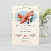 Rotes Flugzeug 1. Geburtstag Party Einladung (Stehend Vorderseite)